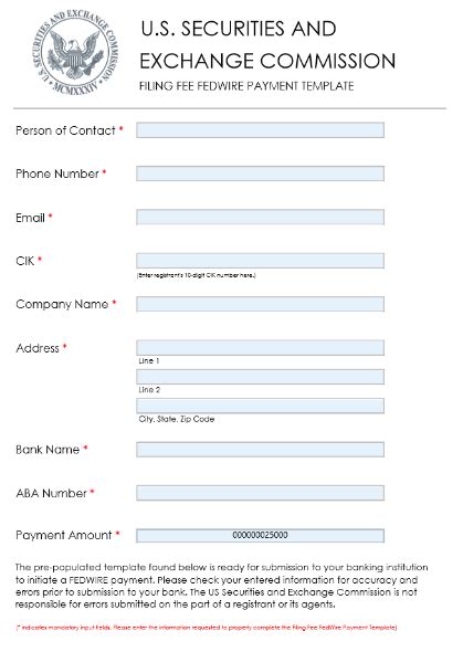 Sec Gov The Filing Fee Fedwire Payment Template Can Help You Avoid