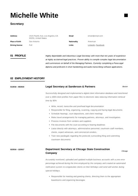 Secretary Resume Amp Writing Guide 12 Template Samples Pdf