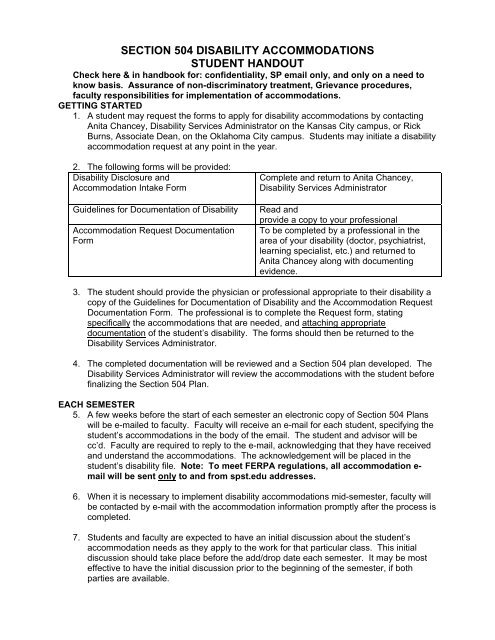 Section 504 Disability Accommodations Student Handout