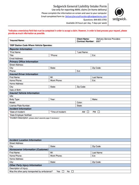 Sedgwick Intake Fill Online Printable Fillable Blank Pdffiller