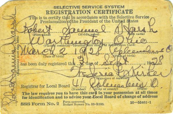 Selective Service System Registration Certificate For James Edgar