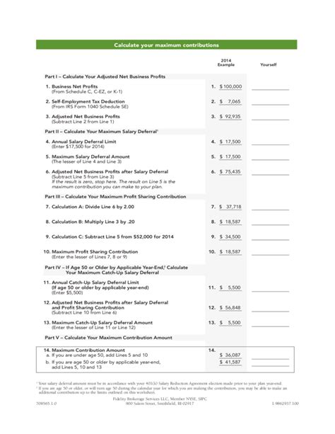 Self Employed 401K Contribution Worksheet Free Download