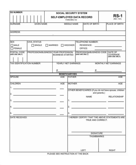 Self Employed Form For Sss Employment Form