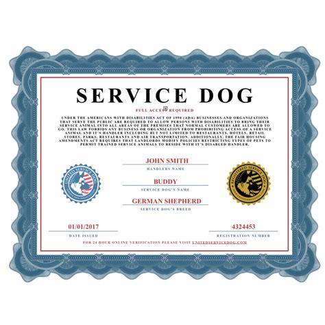 Service Animal Certificate