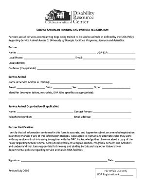 Service Animal In Training And Partner Registration Drc Uga Fill And Sign Printable Template