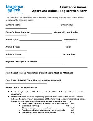 Service Animal Registration University Housing Doc Template Pdffiller