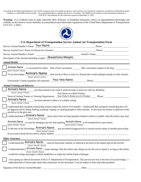 Service Animal Relief Form Transportation Fill Out And Sign Printable