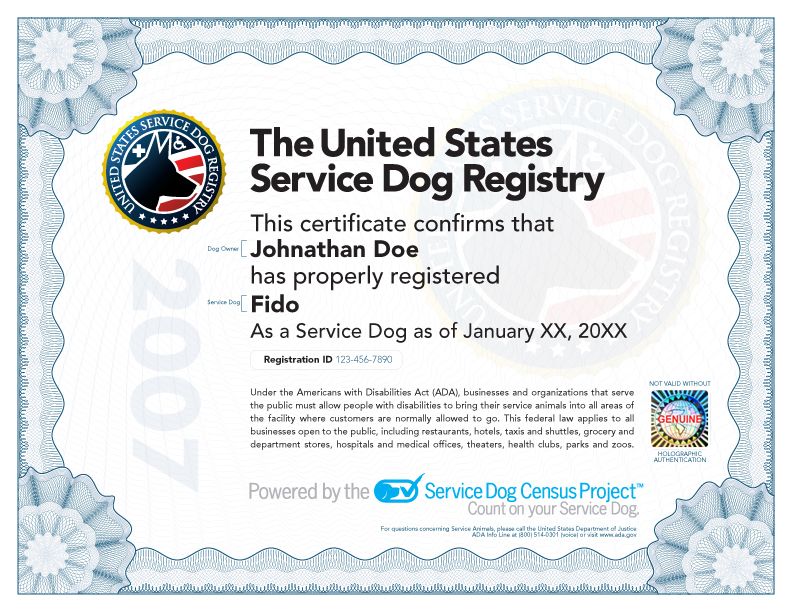 Service Dog Certificate Service Animal Certification Online