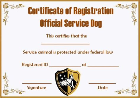 Service Dog Certificate Template 1 Professional Templates Service