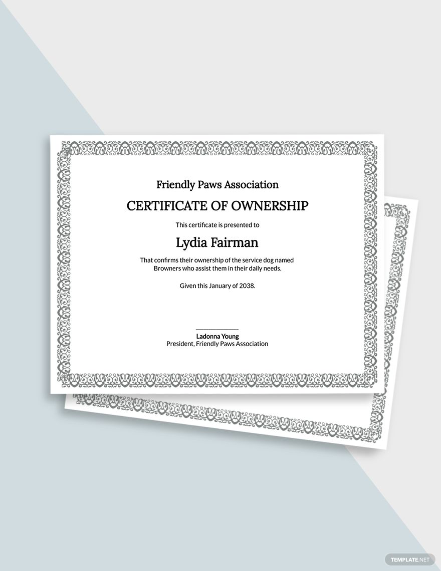 Service Dog Certificate Template Professional Template Examples