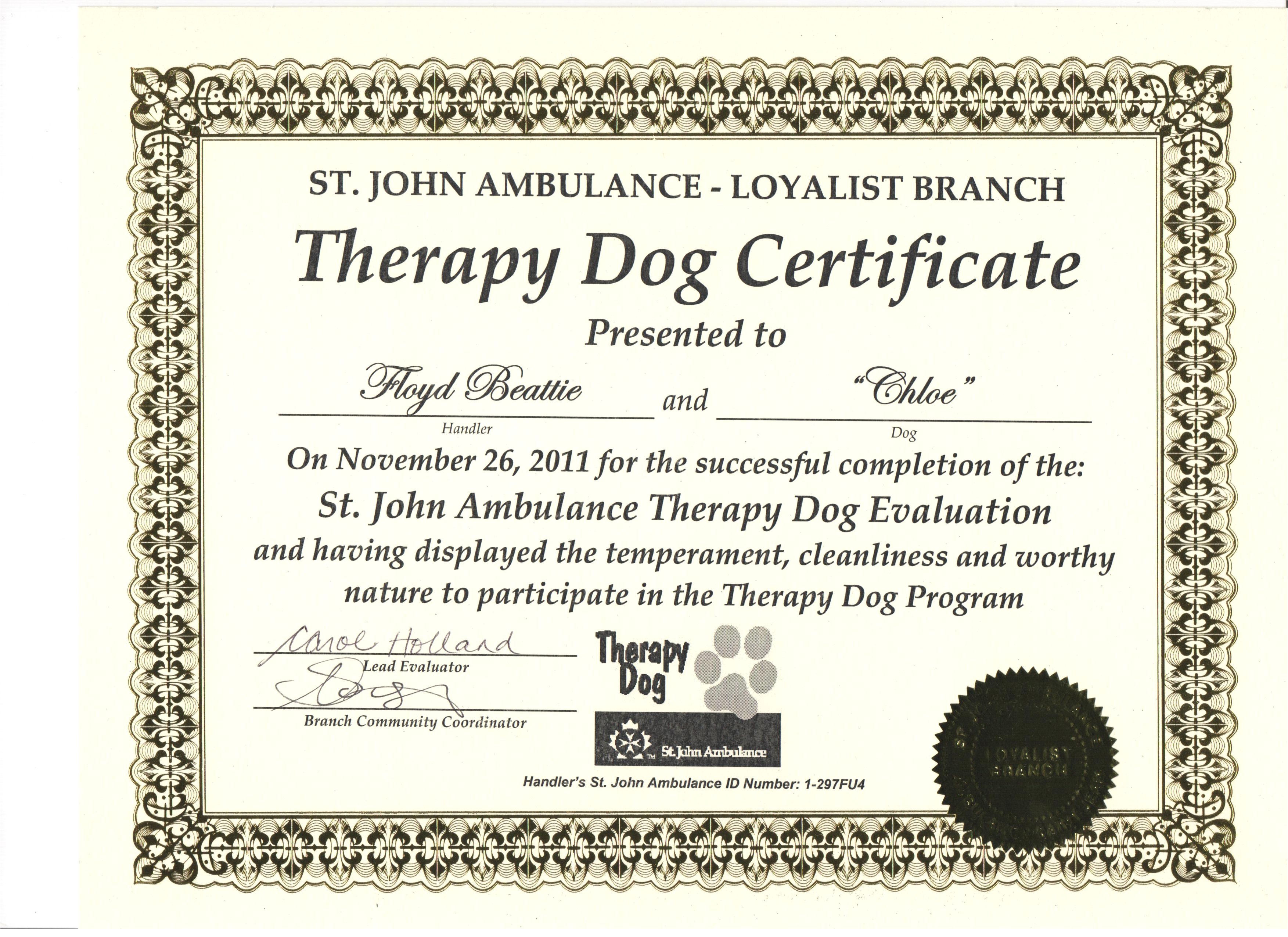 Service Dog Certificate Template Service Dog Certificate Template