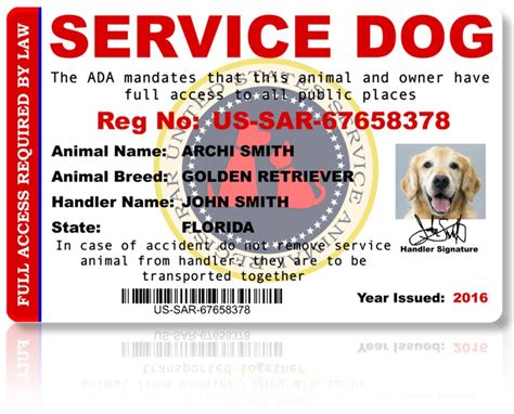 Service Dog Registration Id Federal Service Animal Registration