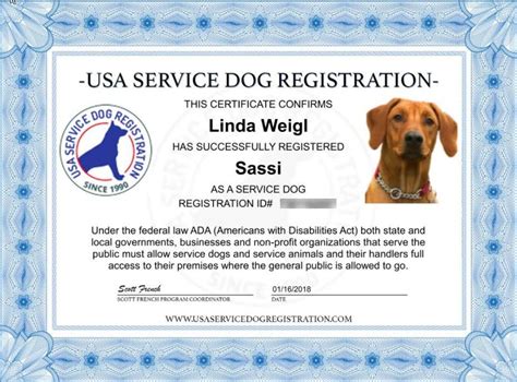 Service Dog Registration Papers United Service Dog