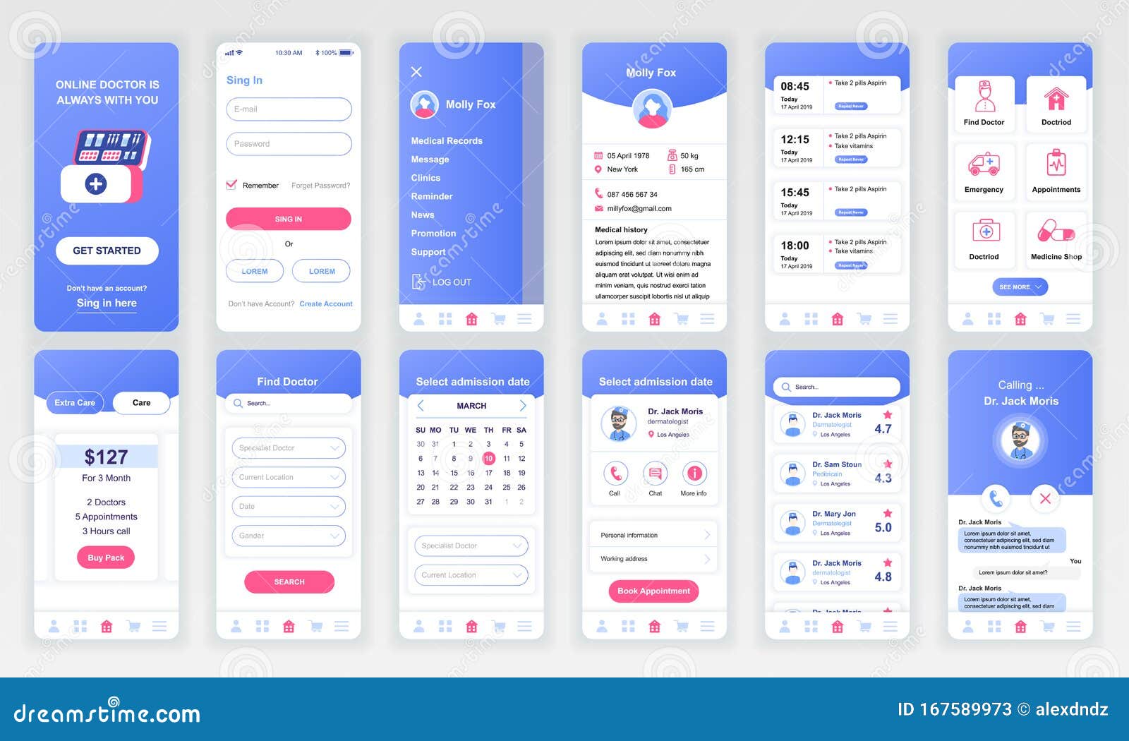 Set Of Ui Ux Gui Screens Medicine App Flat Design Template For Mobile