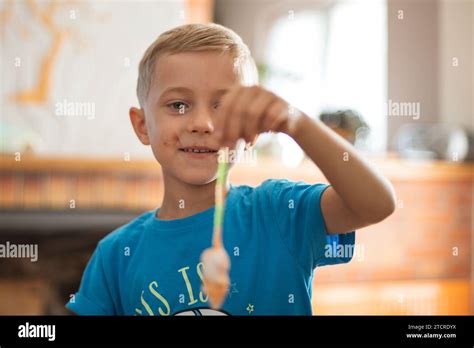 Seven Years Old Boy Keep Gel Mouse Stock Photo Alamy