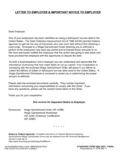 Sf 329A Form Wage Garnishment Letter And Important Notice To Employer