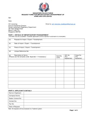 Sg Request Form For Import Export Transhipment Of Arms And Explosives