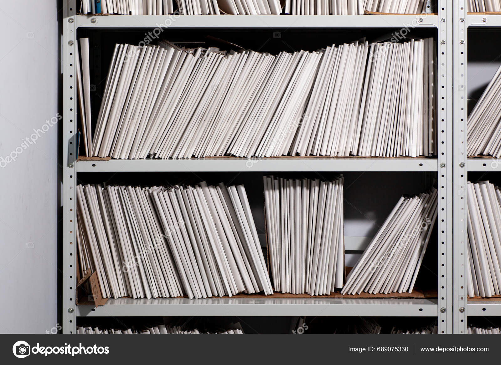 Shelves With Paper Documents Organized Office Space With Neatly