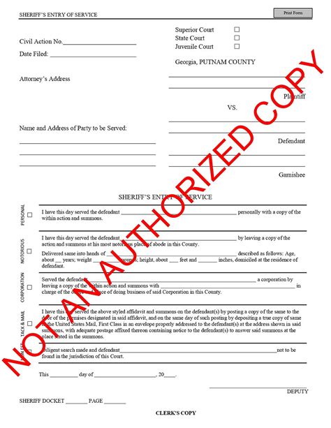 Sheriff S Entry Of Service Form Clerk Of Courts