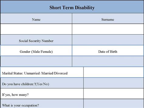 Short Term Disability Form Editable Pdf Forms