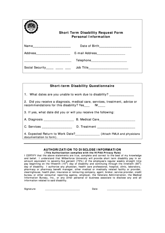 Short Term Disability Form Template Fill Out Amp Sign Online Dochub