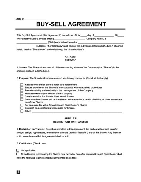 Simple Buy Sell Agreement Free Printable Documents