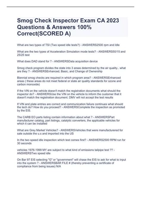 Smog Check Exam 2023 With 100% Correct Answers - Smog Check - Stuvia Us