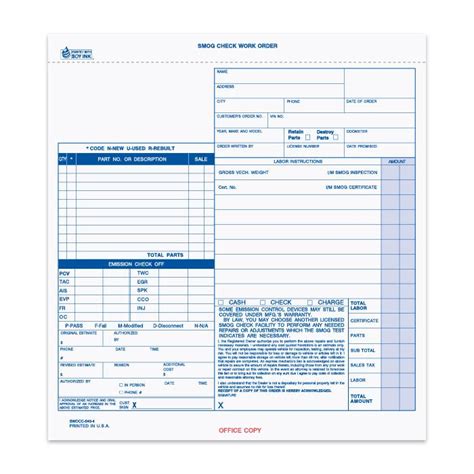 Smog Check Work Order Jb Forms