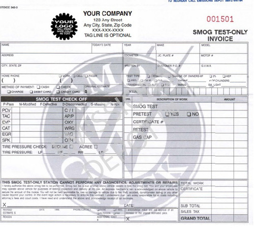 Smog Test Only Invoice Stoicc 342 3 Carbonless Free Shipping