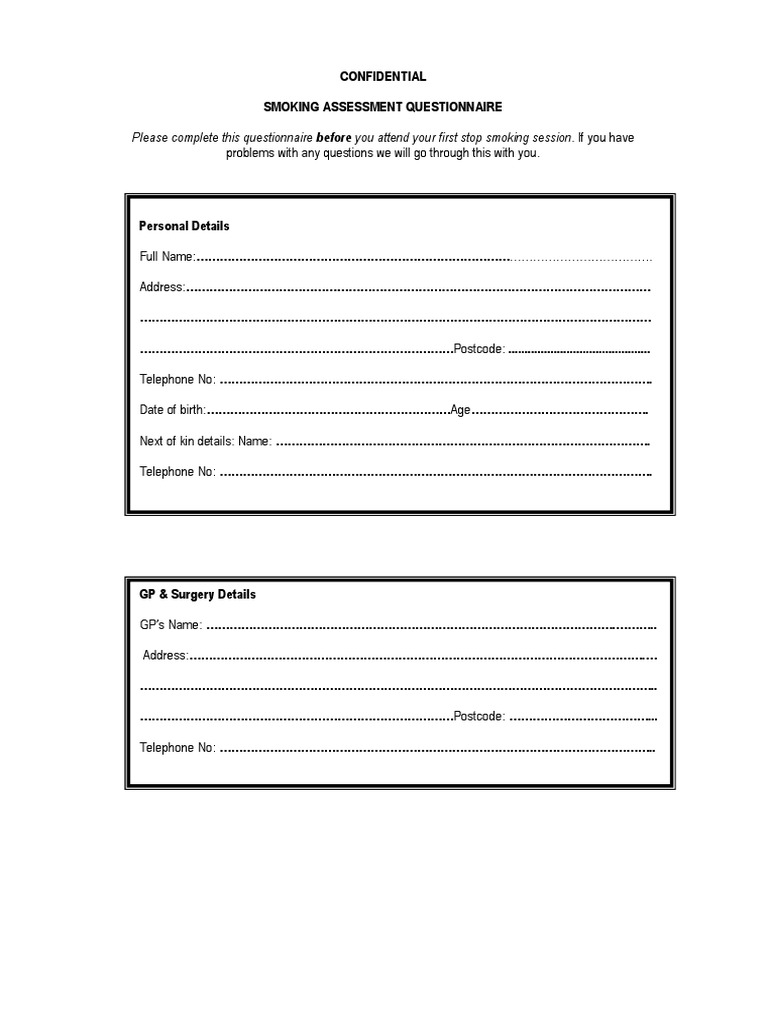 Smoking Assessment Printable