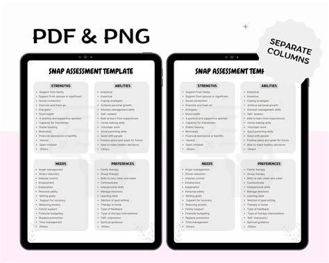 Snap Assessment Strength Needs Abilities Preferences Template