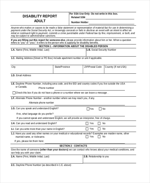 Social Security Disability Application Printable Forms Form Resume