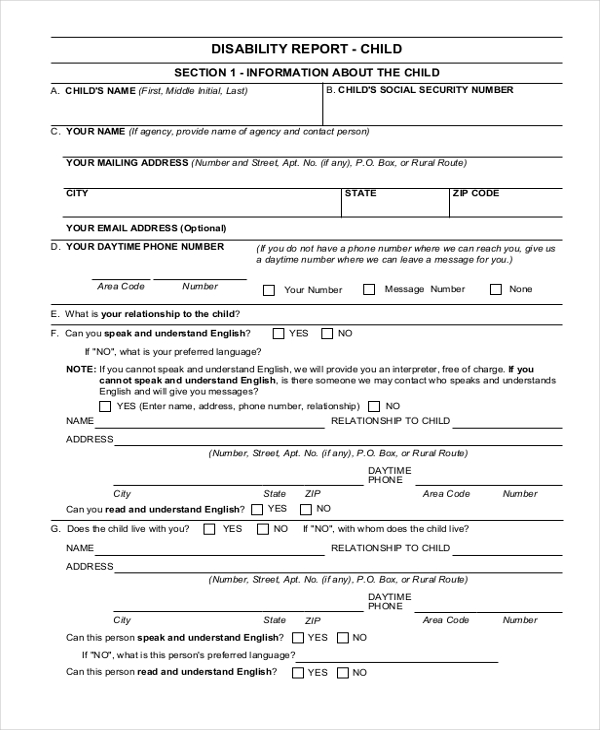 Social Security Disability Forms Printable Printable Forms Free Online