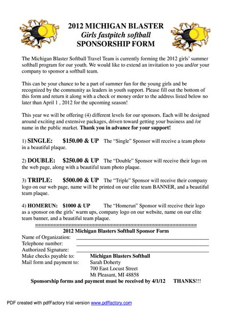 Softball Sponsorship Letter Fill Online Printable Fillable Blank Pdffiller