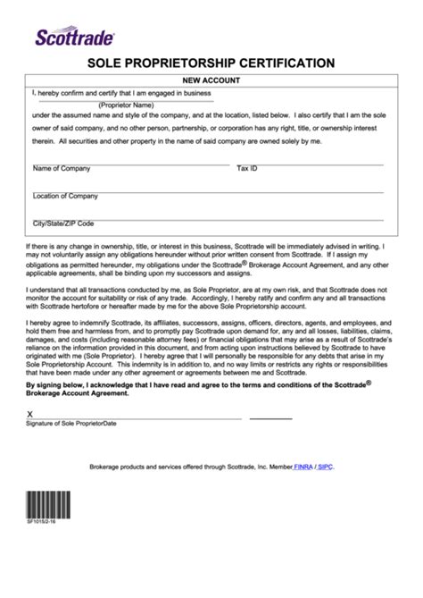 Sole Proprietor Form Printable Pdf Download