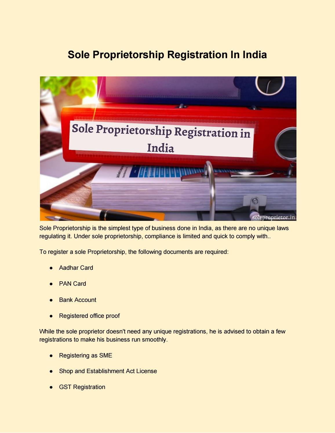 Sole Proprietorship Registration Requirements In India By Enterslice Issuu