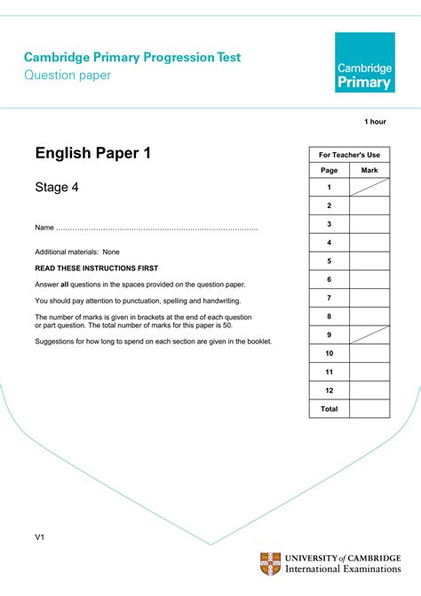 Solution Cambridge Primary Progression Test English Stage 4 Studypool