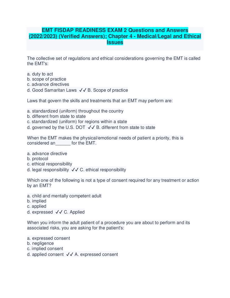 Solution Emt Fisdap Readiness Exam 4 Questions And Answers Studypool