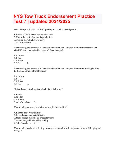 Solution Nys Tow Truck Endorsement Practice Test 6 Studypool