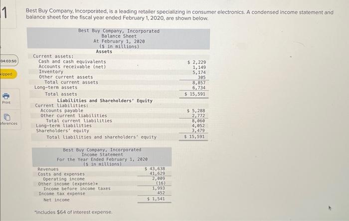 Solved Best Buy Company Incorporated Is A Leading Retailer Chegg Com
