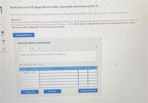 Solved Brief Exercise 5 18 Algo Record Notes Receivable Chegg Com