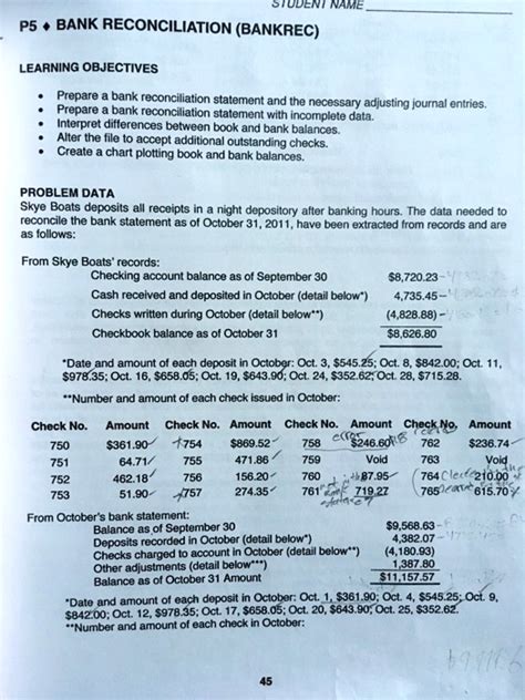 Solved Studentname P5bank Reconciliation Bankrec Learning Objectives