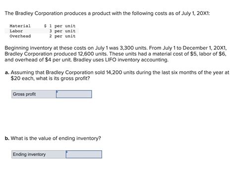 Solved The Bradley Corporation Produces A Product With The Chegg Com