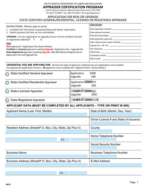 South Dakota Application For State Certified General Residential