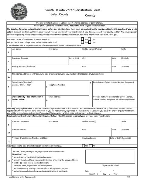 South Dakota South Dakota Voter Registration Form Download Fillable Pdf