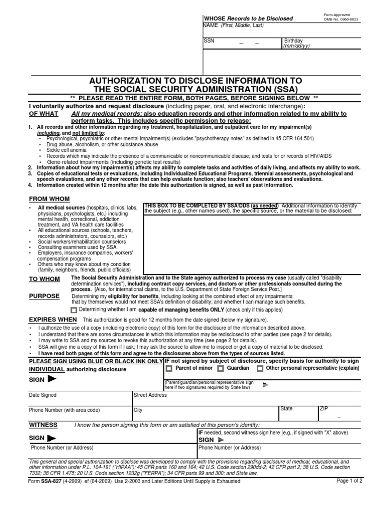 Ssa 827 Bk Printable Form Printable Forms Free Online