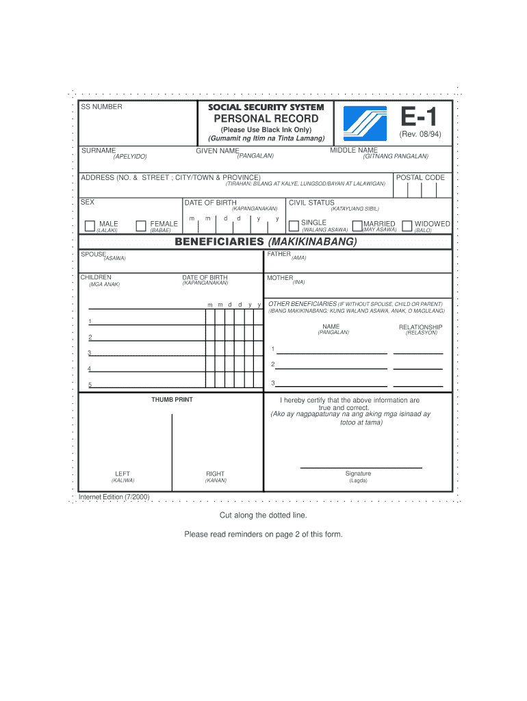 Sss Form 1 Fill Out Sign Online And Download Fillable Pdf