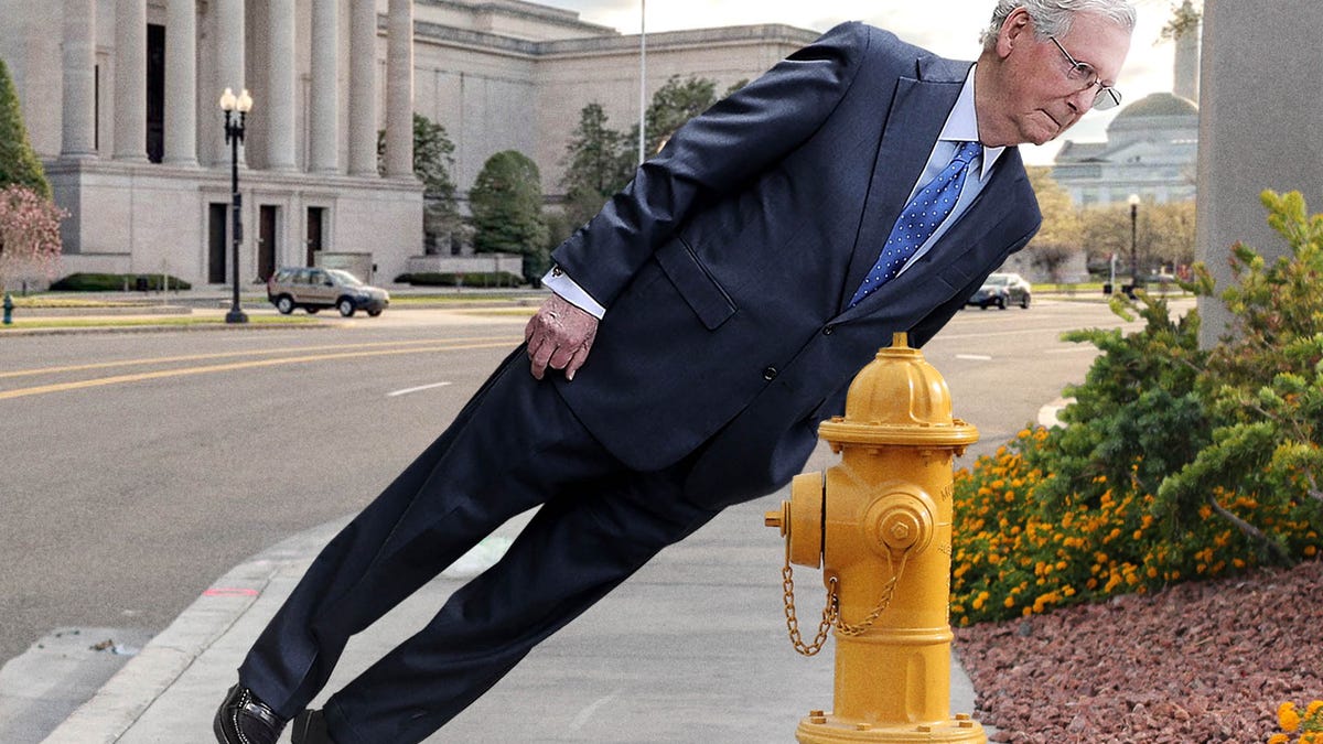 Staffer Waiting For Car Temporarily Leans Frozen Mitch Mcconnell Against Nearby Fire Hydrant