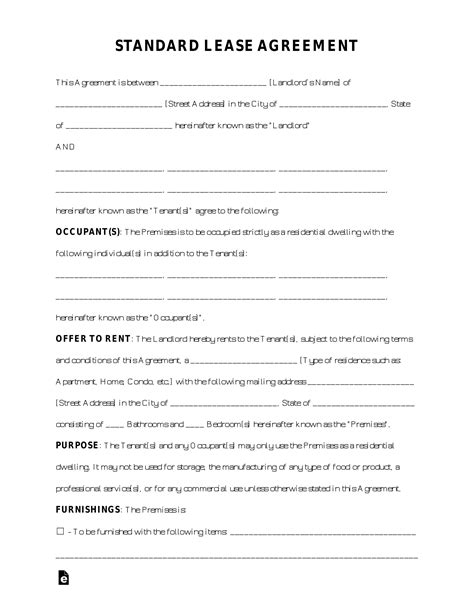 Standard Free Printable Lease Agreement Printable Templates