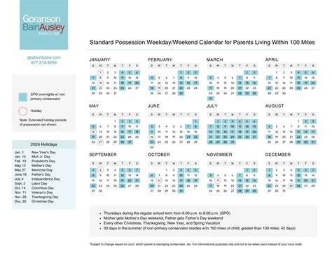 Standard Visitation Texas Calendar 2025 Wylma Hermione